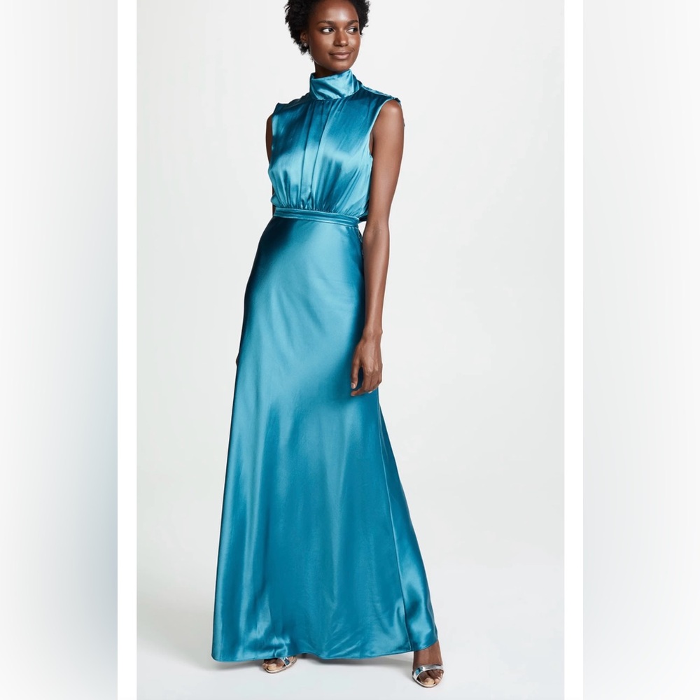 SALONI Blue Sleeveless Mock Neck Gown